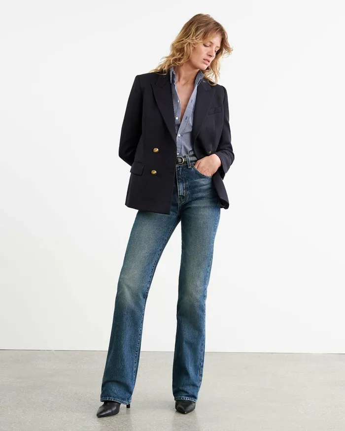 Women Tops Nili Lotan DYLLAN SHIRT Navy Vichy Check
