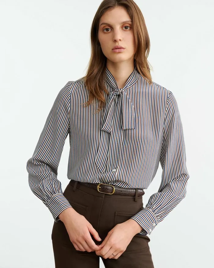 Women Tops Nili Lotan IRINA SILK BLOUSE Ivybrnnavy Stripe