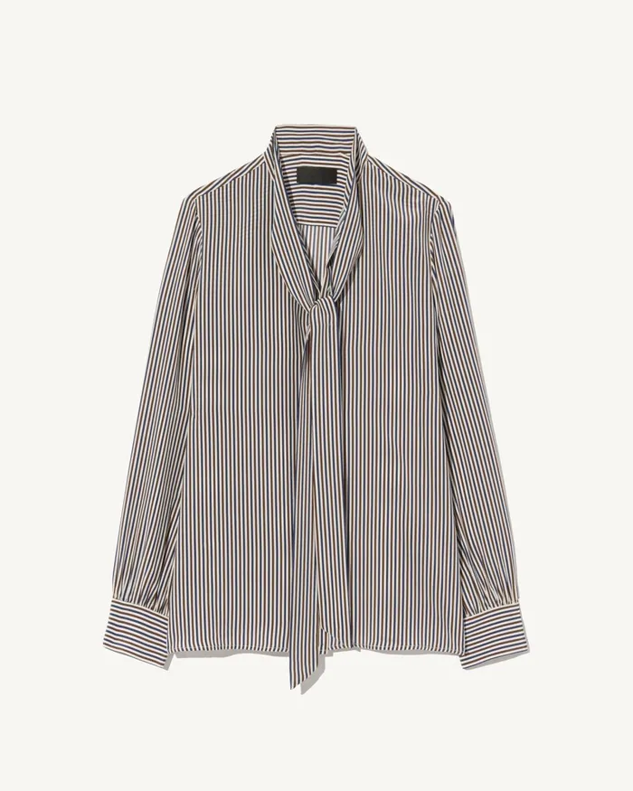 Women Tops Nili Lotan IRINA SILK BLOUSE Ivybrnnavy Stripe