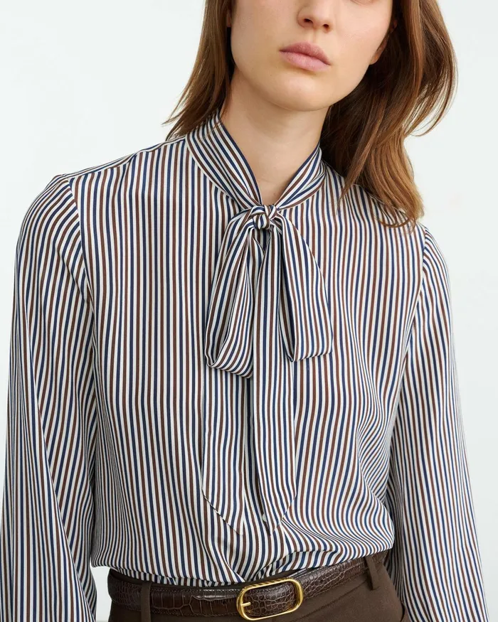 Women Tops Nili Lotan IRINA SILK BLOUSE Ivybrnnavy Stripe