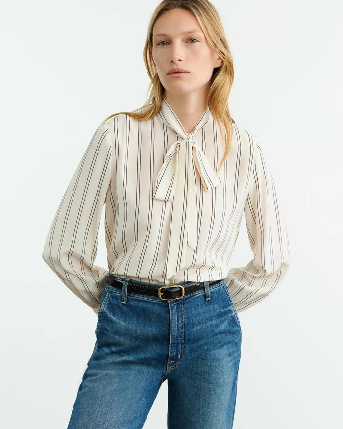 Women Tops Nili Lotan IRINA SILK BLOUSE Vintage Stripes