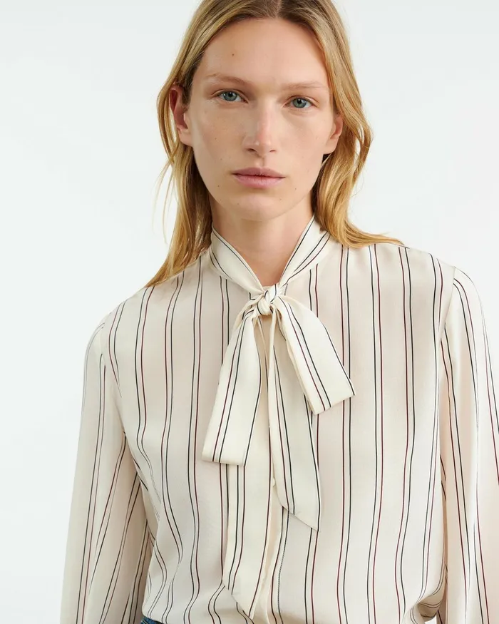 Women Tops Nili Lotan IRINA SILK BLOUSE Vintage Stripes