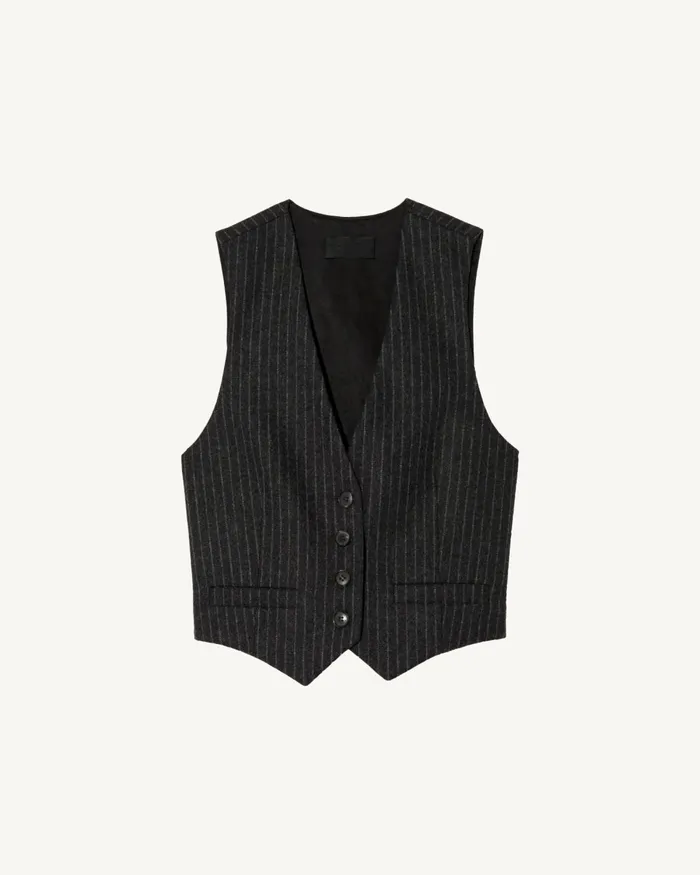 Women Tops Nili Lotan ISMAEL VEST Charcoal Pinstripe