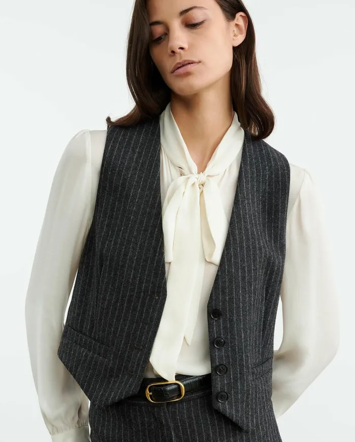 Women Tops Nili Lotan ISMAEL VEST Charcoal Pinstripe