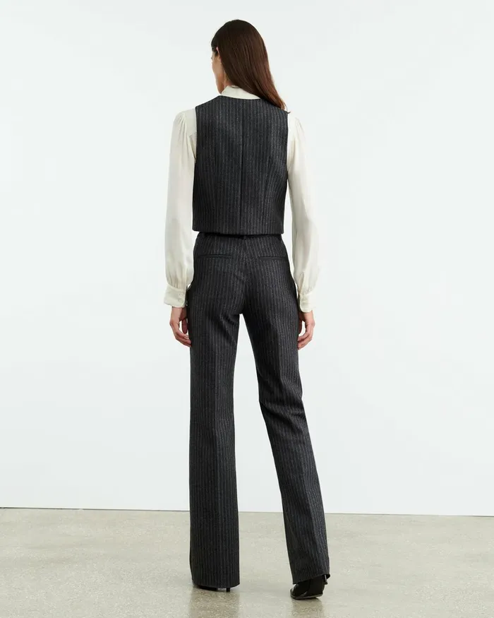 Women Tops Nili Lotan ISMAEL VEST Charcoal Pinstripe