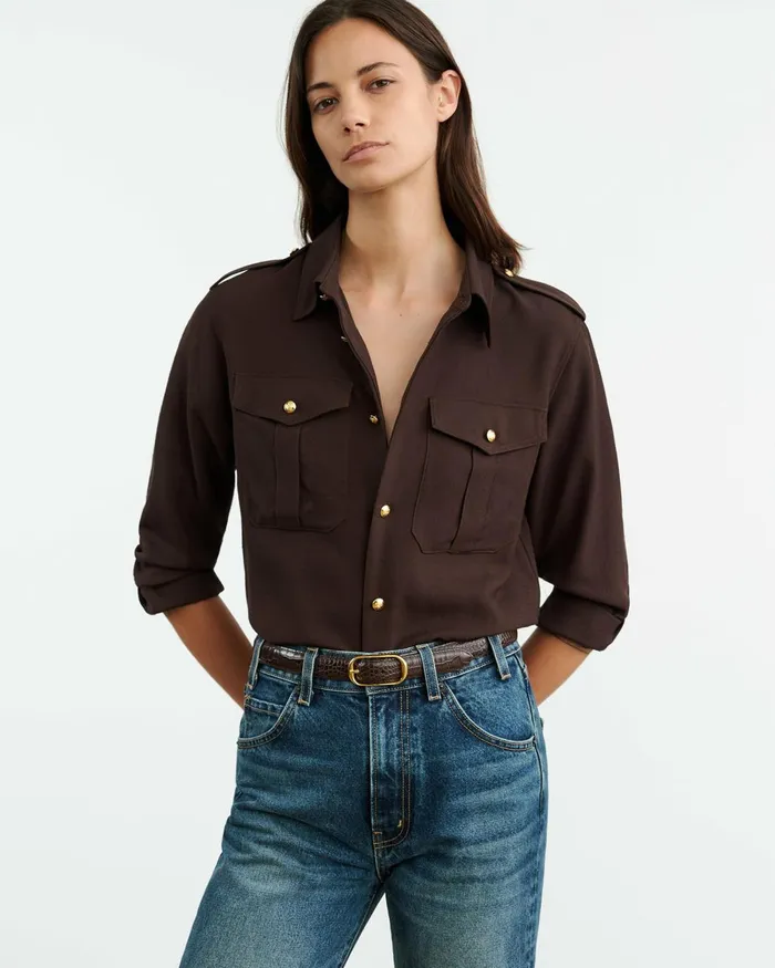Women Tops Nili Lotan JEANETTE SHIRT Dark Brown