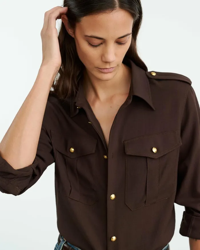Women Tops Nili Lotan JEANETTE SHIRT Dark Brown