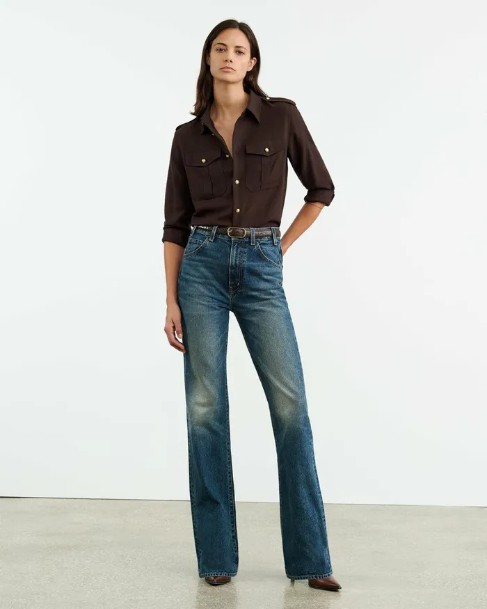 Women Tops Nili Lotan JEANETTE SHIRT Dark Brown