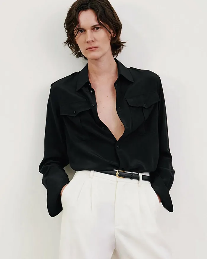 Women Tops Nili Lotan JEANETTE SILK SHIRT Black