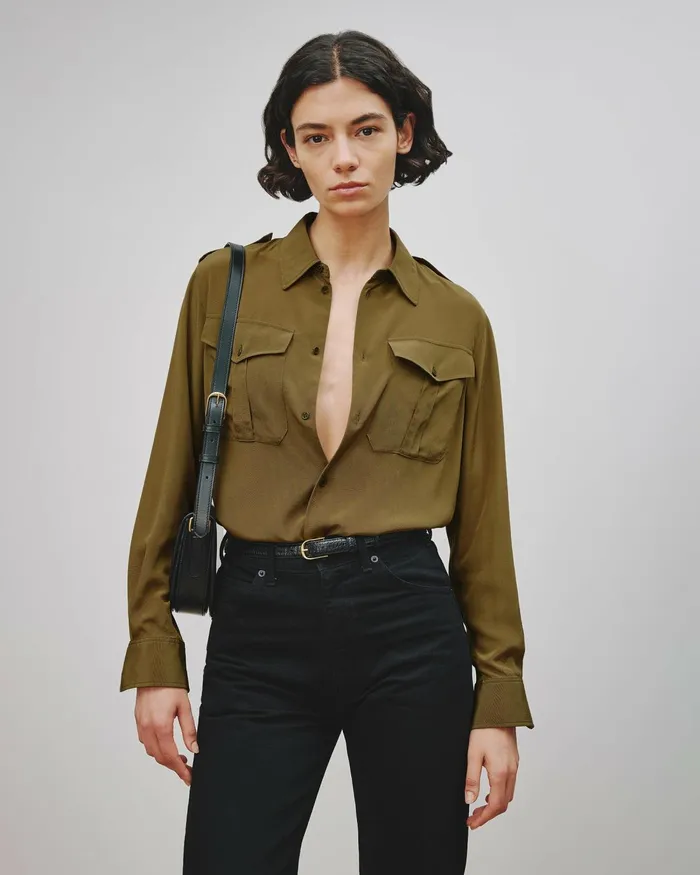Women Tops Nili Lotan JEANETTE SILK SHIRT Black