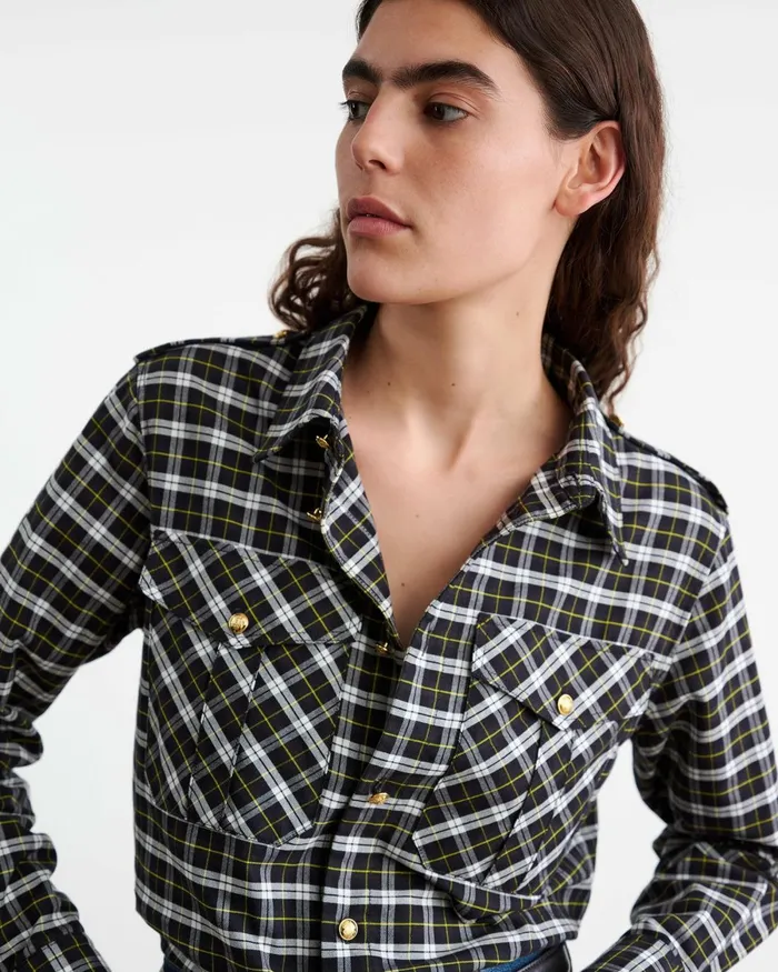 Women Tops Nili Lotan JEANETTE TOP Blackgreen Plaid