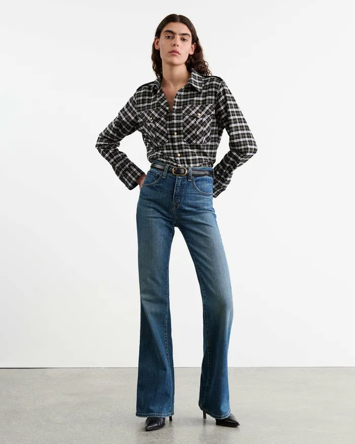 Women Tops Nili Lotan JEANETTE TOP Blackgreen Plaid