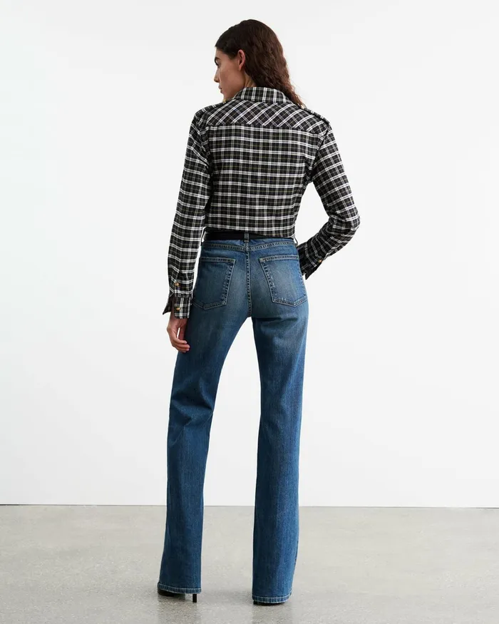 Women Tops Nili Lotan JEANETTE TOP Blackgreen Plaid