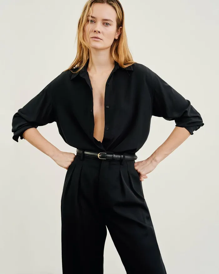 Women Tops Nili Lotan JULIEN SILK BLOUSE Black