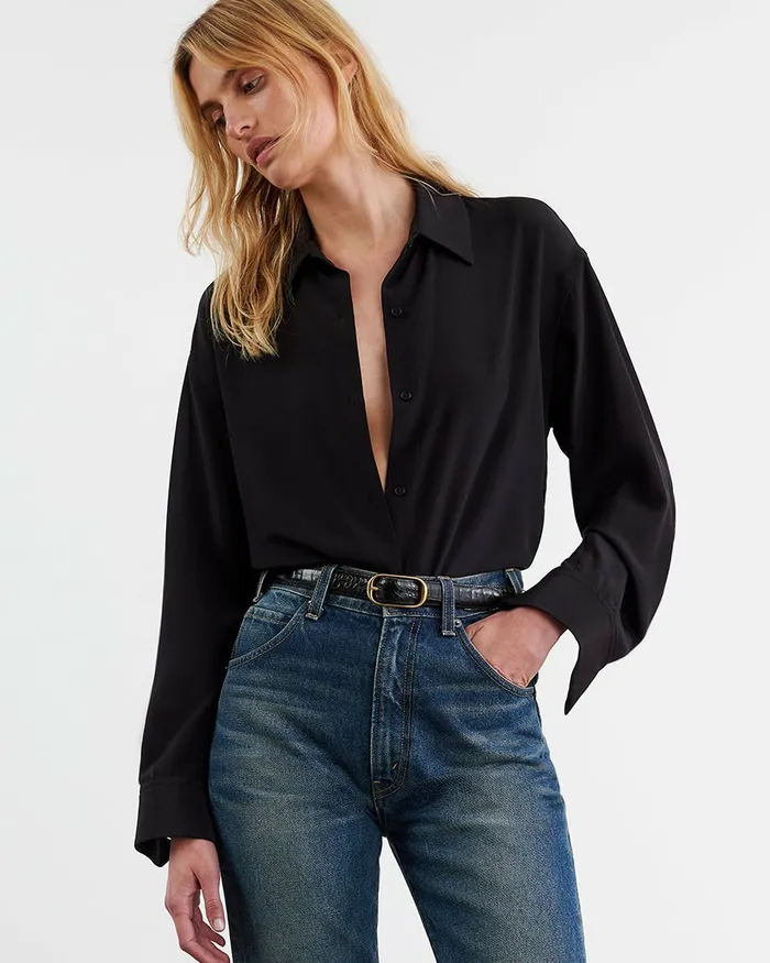 Women Tops Nili Lotan JULIEN SILK BLOUSE Black