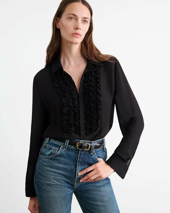 Women Tops Nili Lotan MARISA SILK SHIRT Ivory
