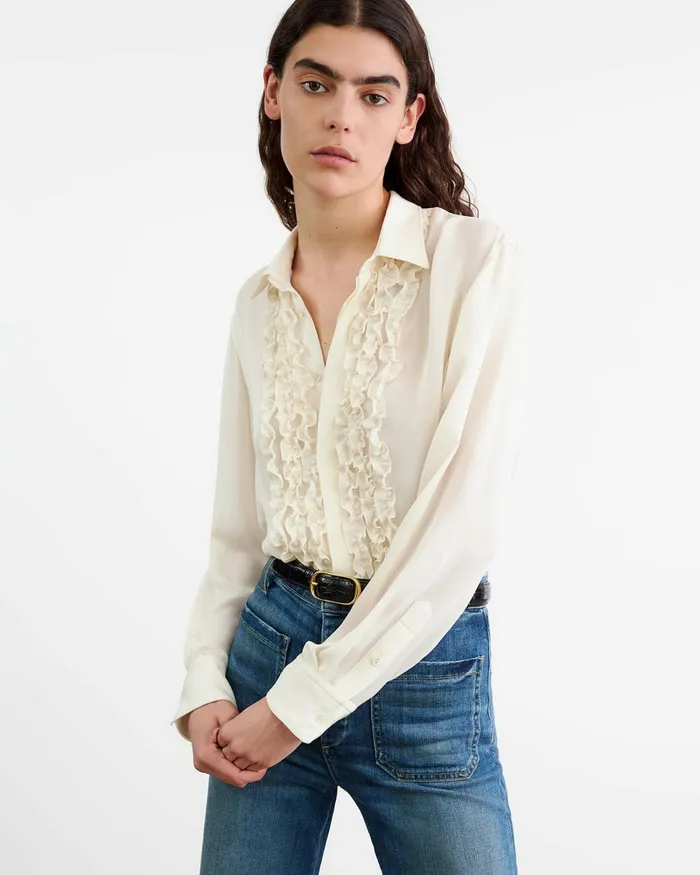 Women Tops Nili Lotan MARISA SILK SHIRT Ivory