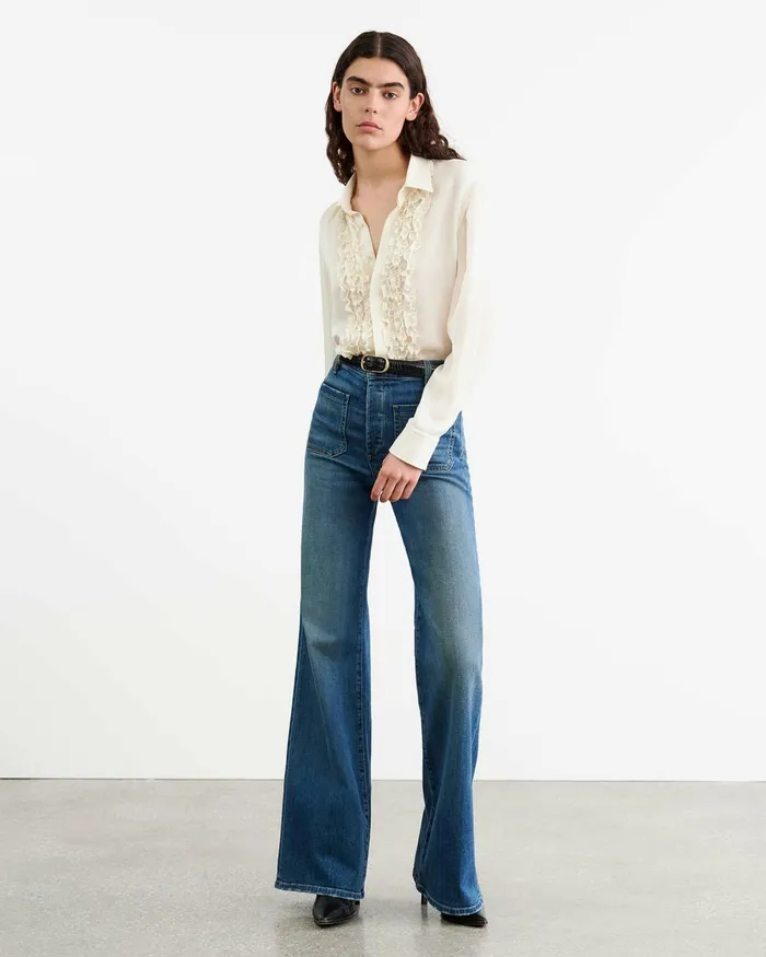 Women Tops Nili Lotan MARISA SILK SHIRT Ivory