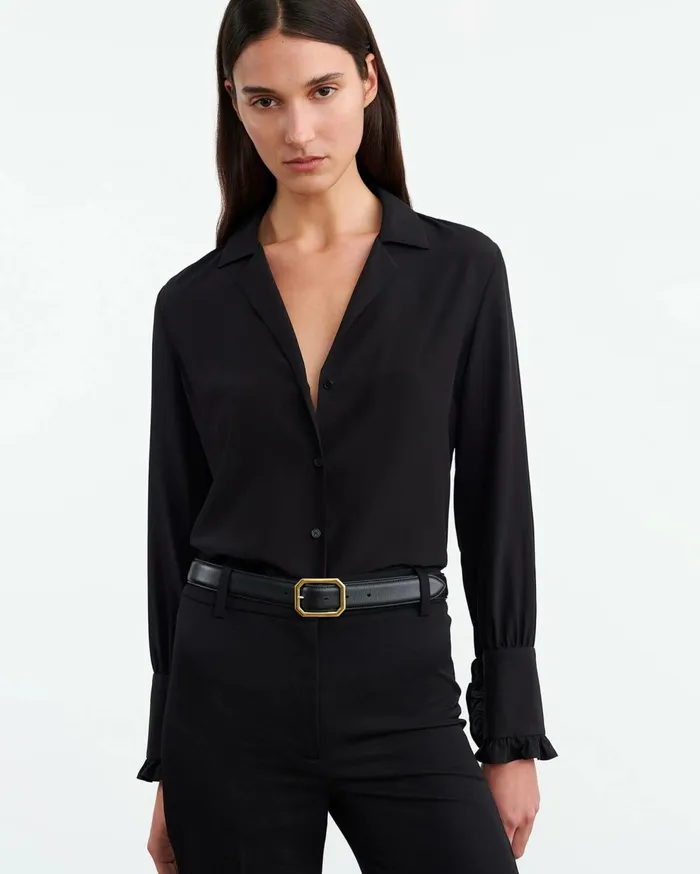 Women Tops Nili Lotan PAULINE SILK SHIRT Black