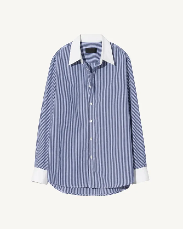 Women Tops Nili Lotan RAPHAEL SHIRT Navy Stripe W White