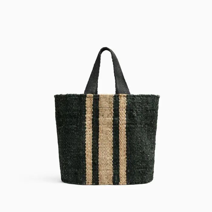 Women Tote Bags James Perse Playa Striped Small Hemp Tote Petrol Greennatural