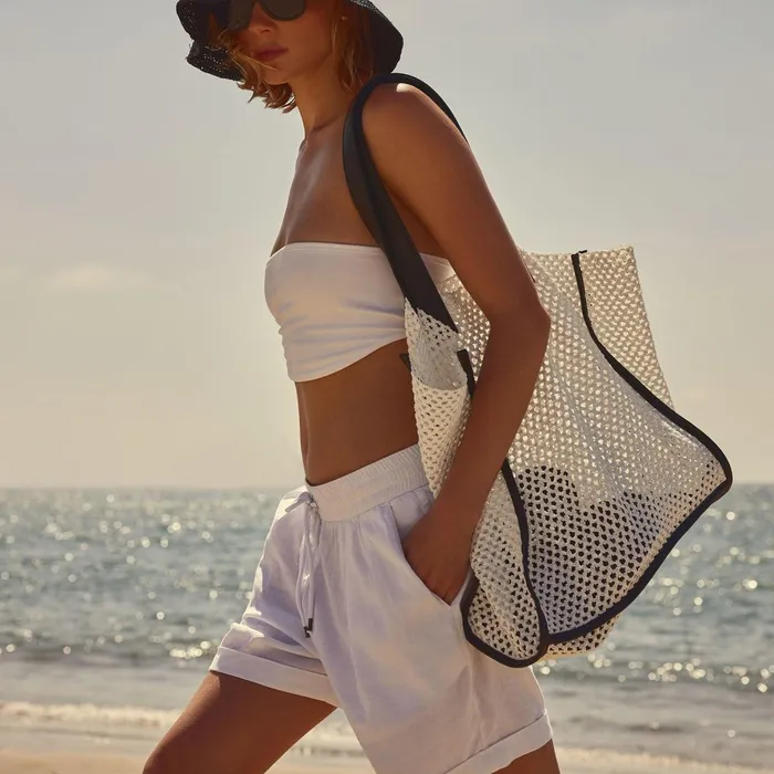 Women Tote Bags James Perse Raffia Tote White Sand