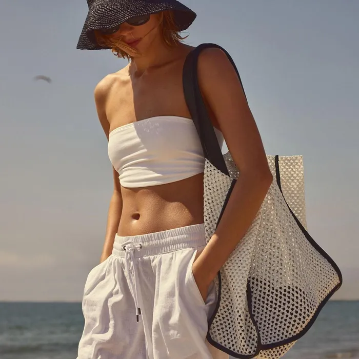 Women Tote Bags James Perse Raffia Tote White Sand