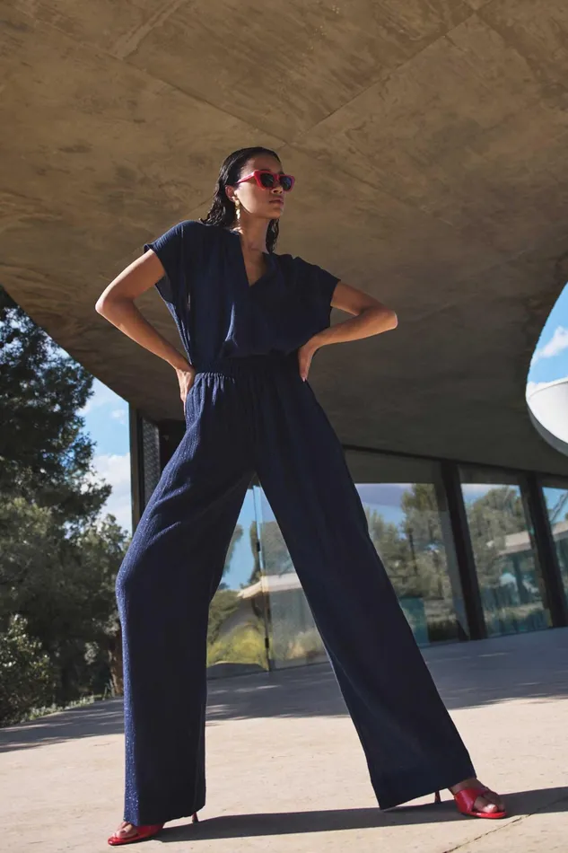Women Trousers Bybar Amie Lurex Pants Midnight