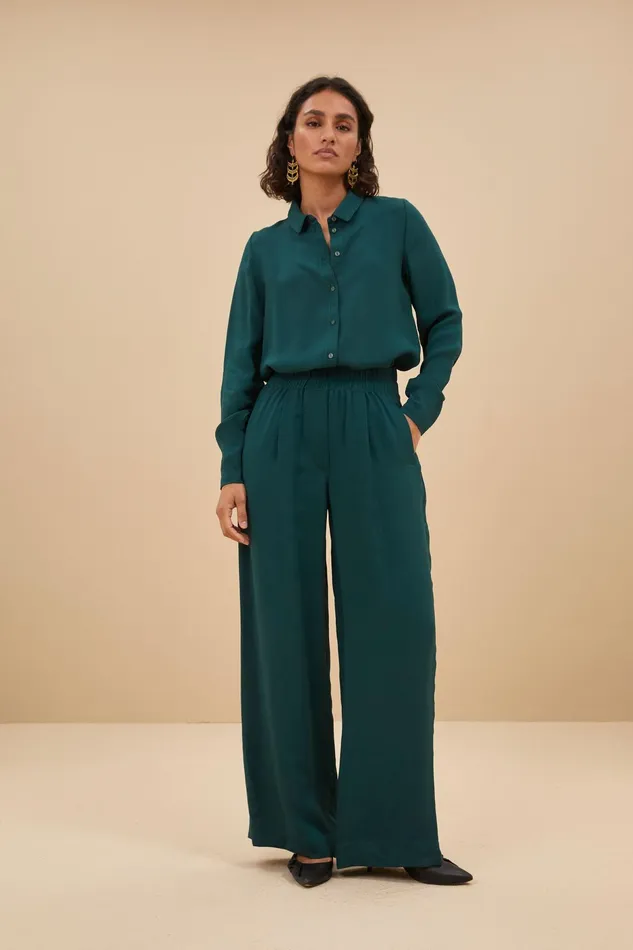 Women Trousers Bybar Benji Satin Stripe Pants Dark Pine