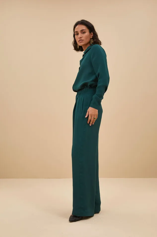 Women Trousers Bybar Benji Satin Stripe Pants Dark Pine