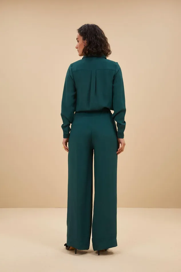 Women Trousers Bybar Benji Satin Stripe Pants Dark Pine