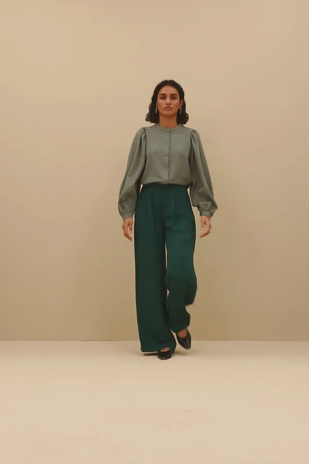 Women Trousers Bybar Benji Satin Stripe Pants Dark Pine