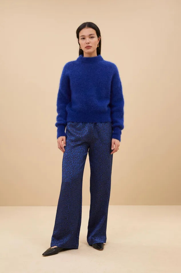 Women Trousers Bybar Robyn Blue Cheetah Pants Blue Cheetah Print