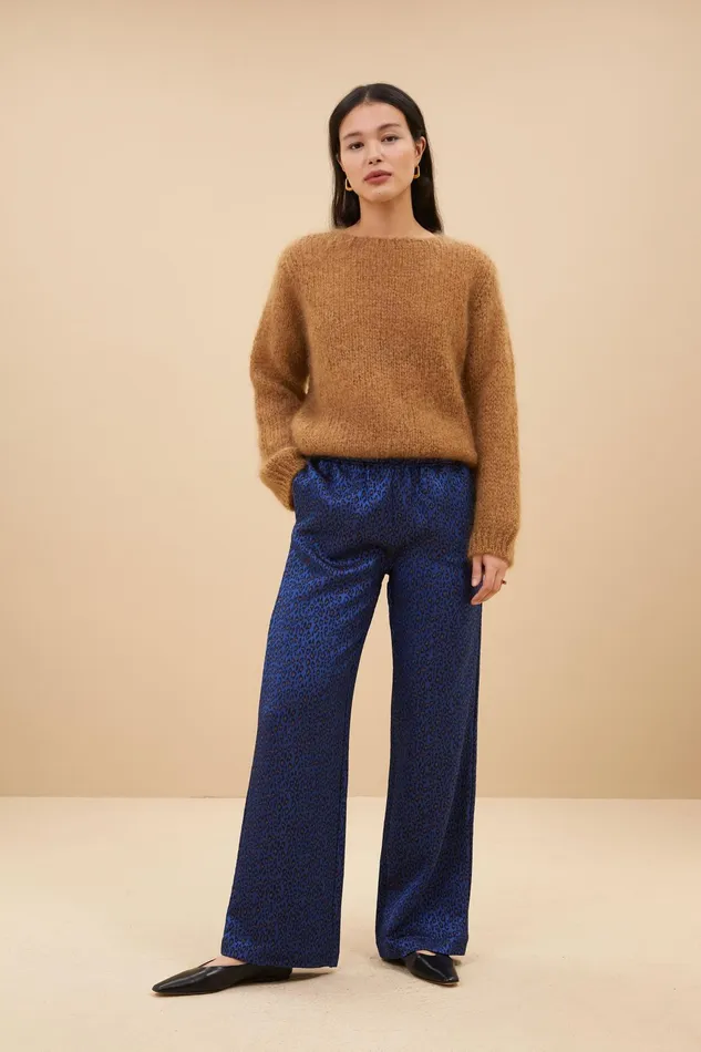 Women Trousers Bybar Robyn Blue Cheetah Pants Blue Cheetah Print