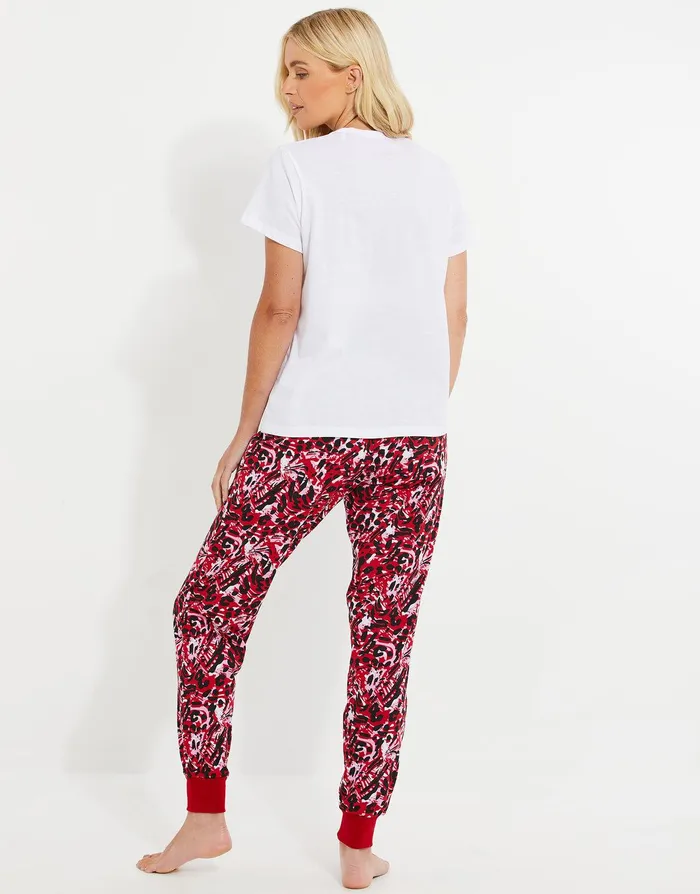 Women White and Pink Animal Print Pyjamas 2Piece Set Pink Threadbare Loungewear Women White and Pink Animal Print Pyjamas 2Piece Set Pink Threadbare Loungewear