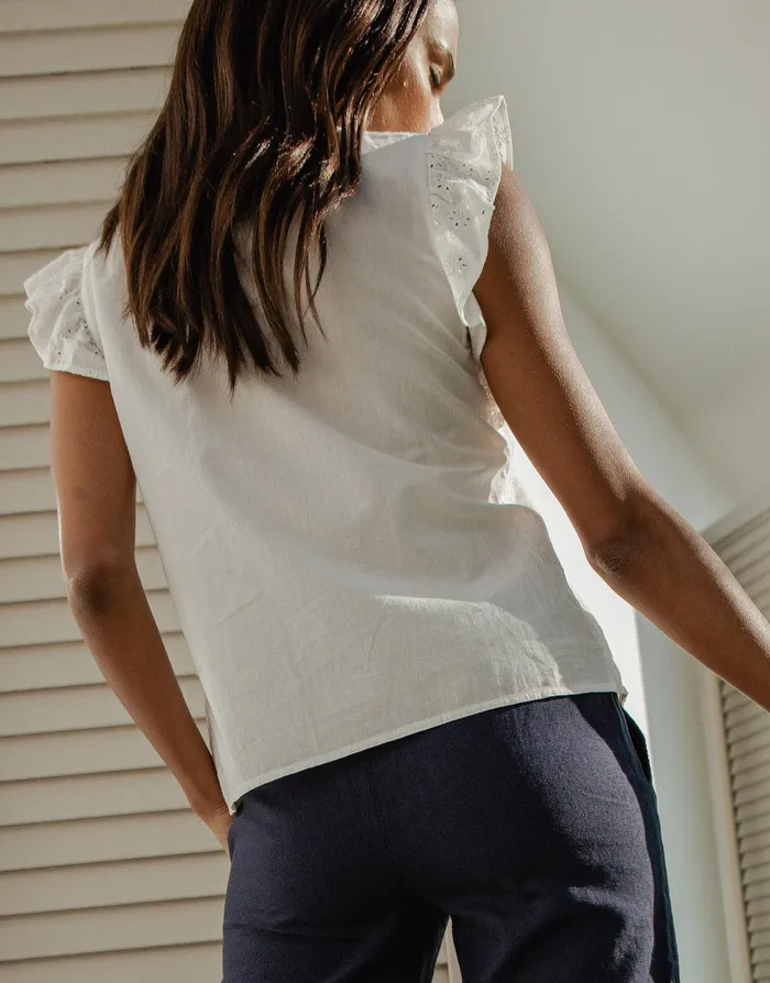 Women White Cotton Broderie Anglaise Frill Sleeve Blouse White Threadbare Blouses and Shirts Women White Cotton Broderie Anglaise Frill Sleeve Blouse White Threadbare Blouses and Shirts