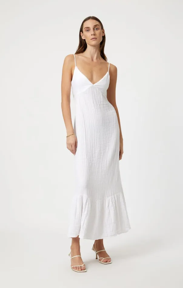 Women Woven Maxi Dress In White Mavi Jeans Dresses and Skirts