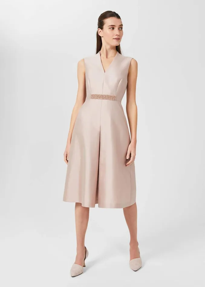 Womens Alberta Silk Wool Beaded Dress Oyster Hobbs Dresses Casaul