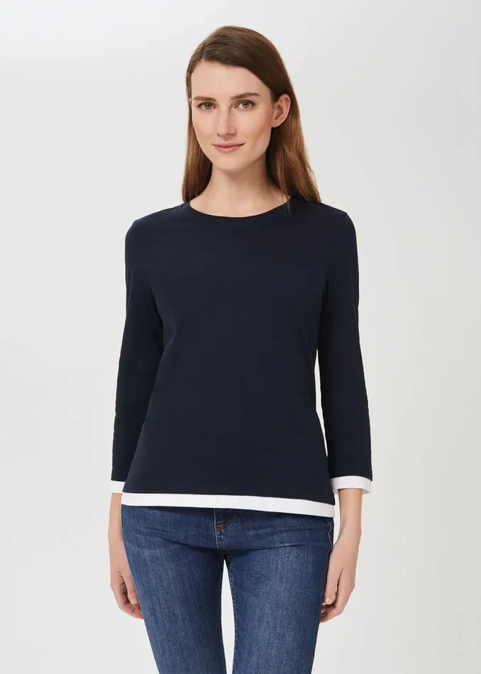 Womens Amelie Cotton TShirt Navy Ivory Hobbs Tops Casaul