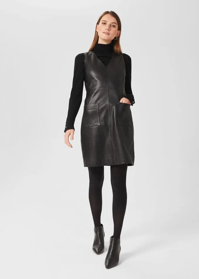 Womens Amoura A Line Shift Leather Dress Black Hobbs Dresses Cheap On Sale