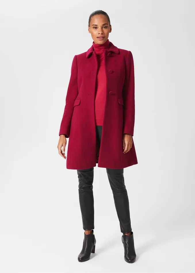Womens Anita Wool Blend A Line Coat Dark Raspberry Hobbs Coats and Jackets Gift 4 You