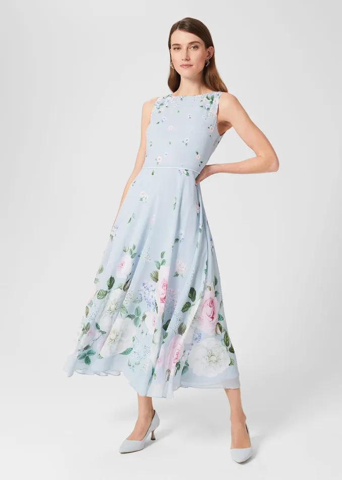 Womens Carly Floral Midi Dress Blue Multi Hobbs Dresses Gift Ideas