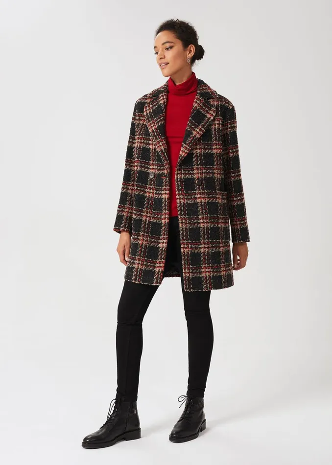 Womens Carmina Check Coat With Wool Grey Multi Hobbs Coats and Jackets Popular