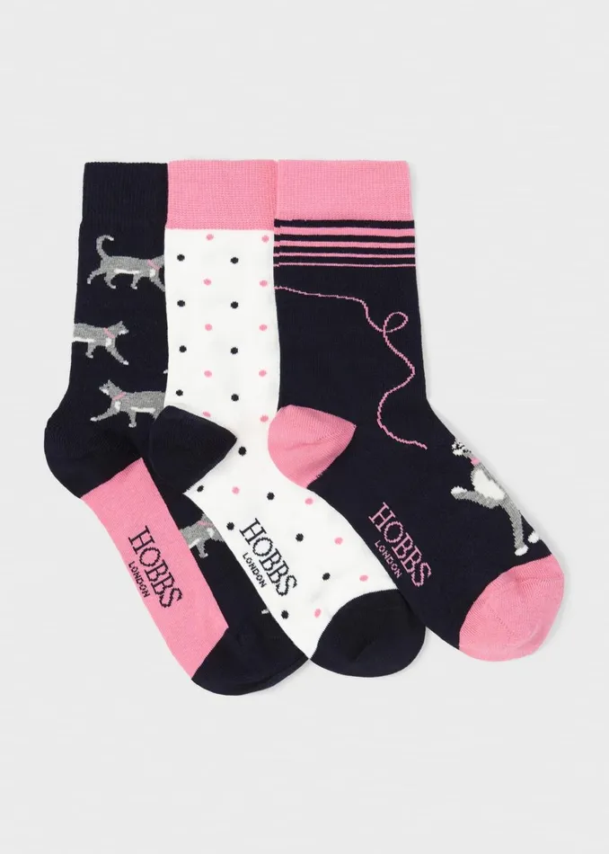 Womens Cat Sock Set Pink Multi Hobbs Socks and Tights Near Me
