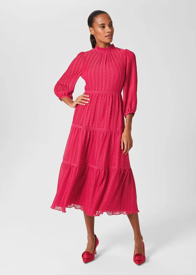 Womens Colette Tiered Fit And Flare Dress Cerise Pink Hobbs Dresses Popular Womens Colette Tiered Fit And Flare Dress Cerise Pink Hobbs Dresses Popular