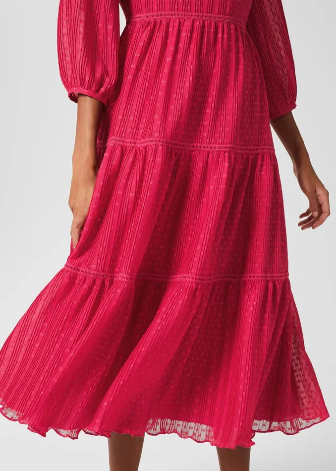 Womens Colette Tiered Fit And Flare Dress Cerise Pink Hobbs Dresses Popular