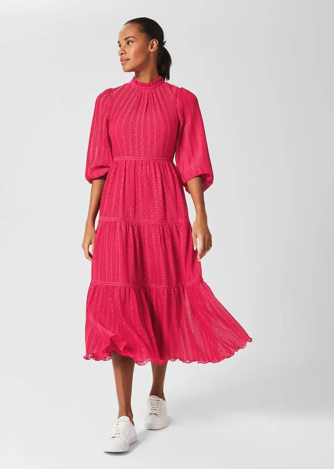 Womens Colette Tiered Fit And Flare Dress Cerise Pink Hobbs Dresses Popular