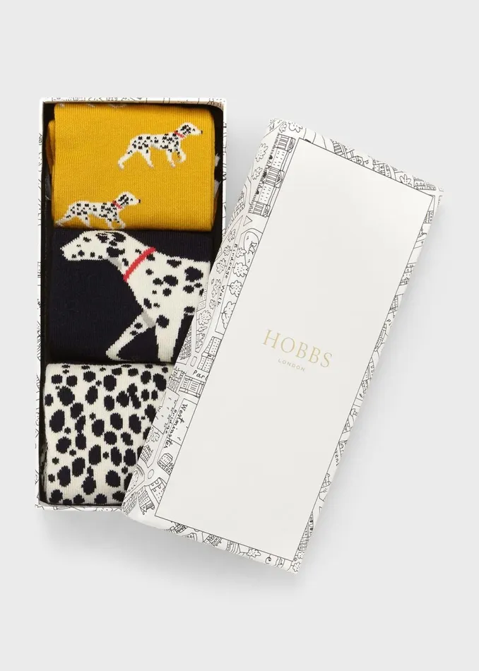 Womens Dalmation Sock Set Navy Ochre Hobbs Socks and Tights Gift Ideas