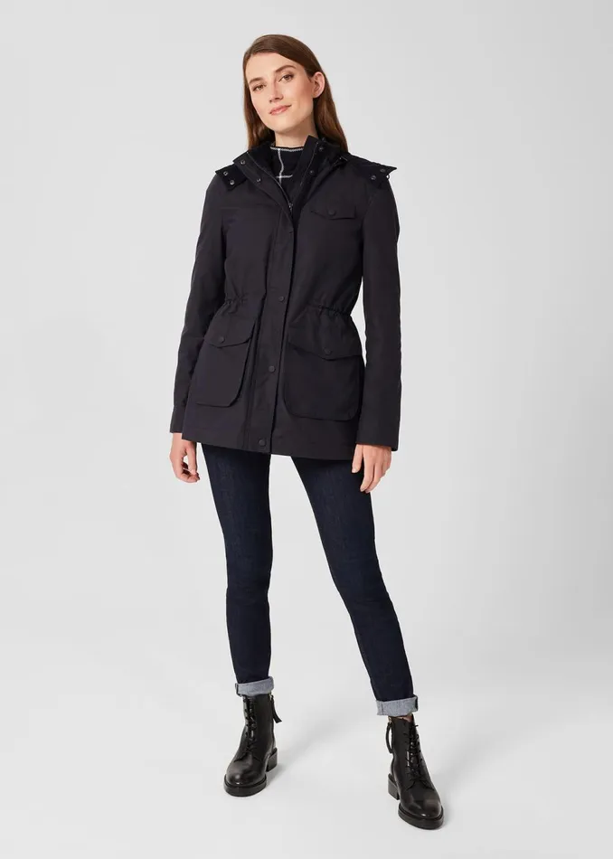Womens Dannie Waxed Cotton Coat Navy Hobbs Coats and Jackets Cheap On Sale