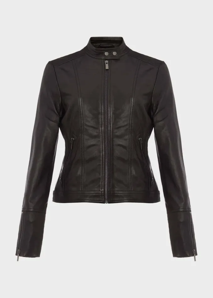 Womens Fran Leather Jacket Black Hobbs Coats and Jackets Cheap On Sale